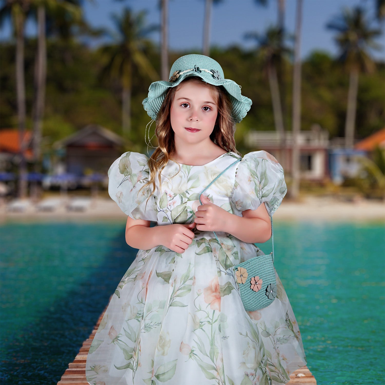Zoey Straw Hat and Purse Set - Blue