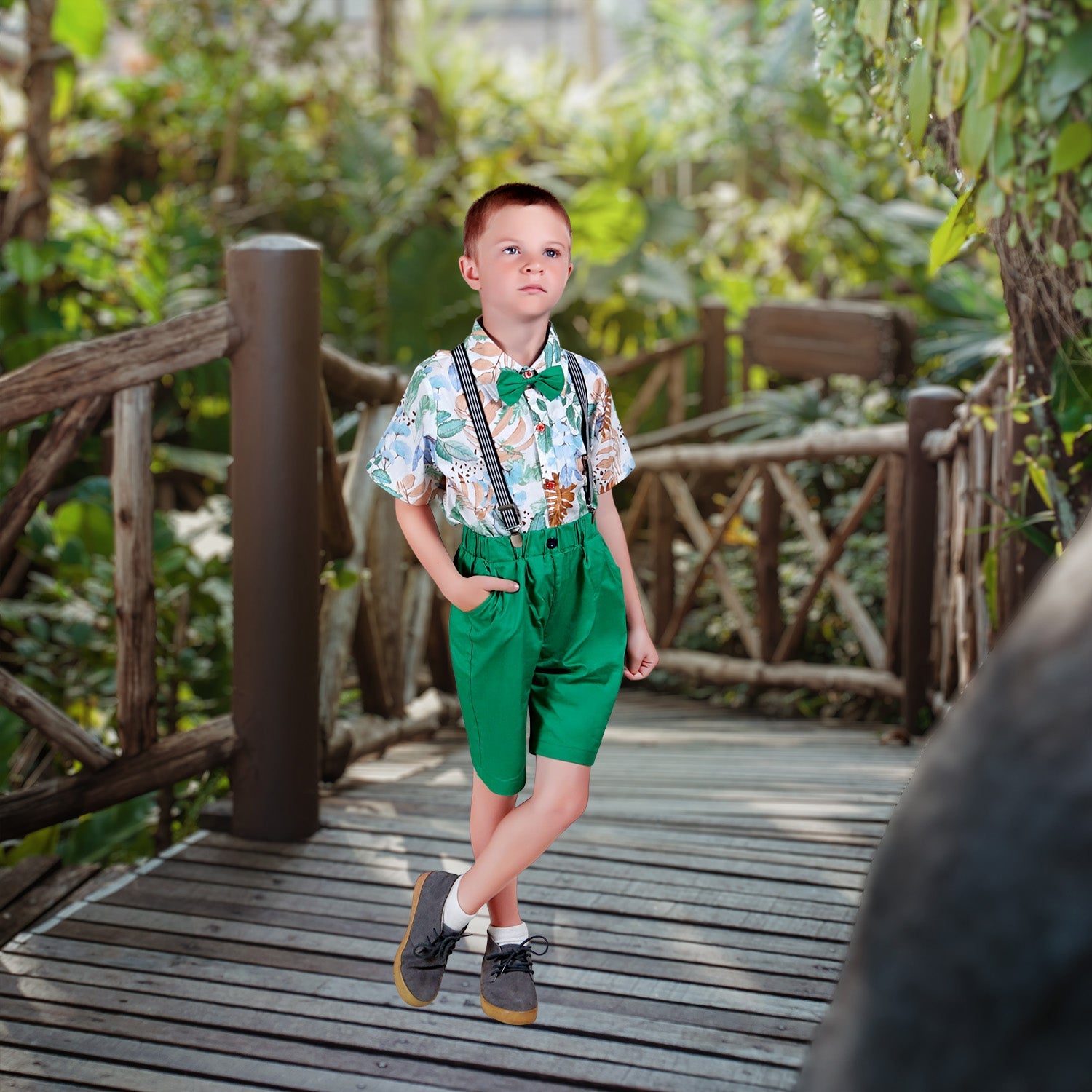 Oliver Printed Boys Short Set - Green