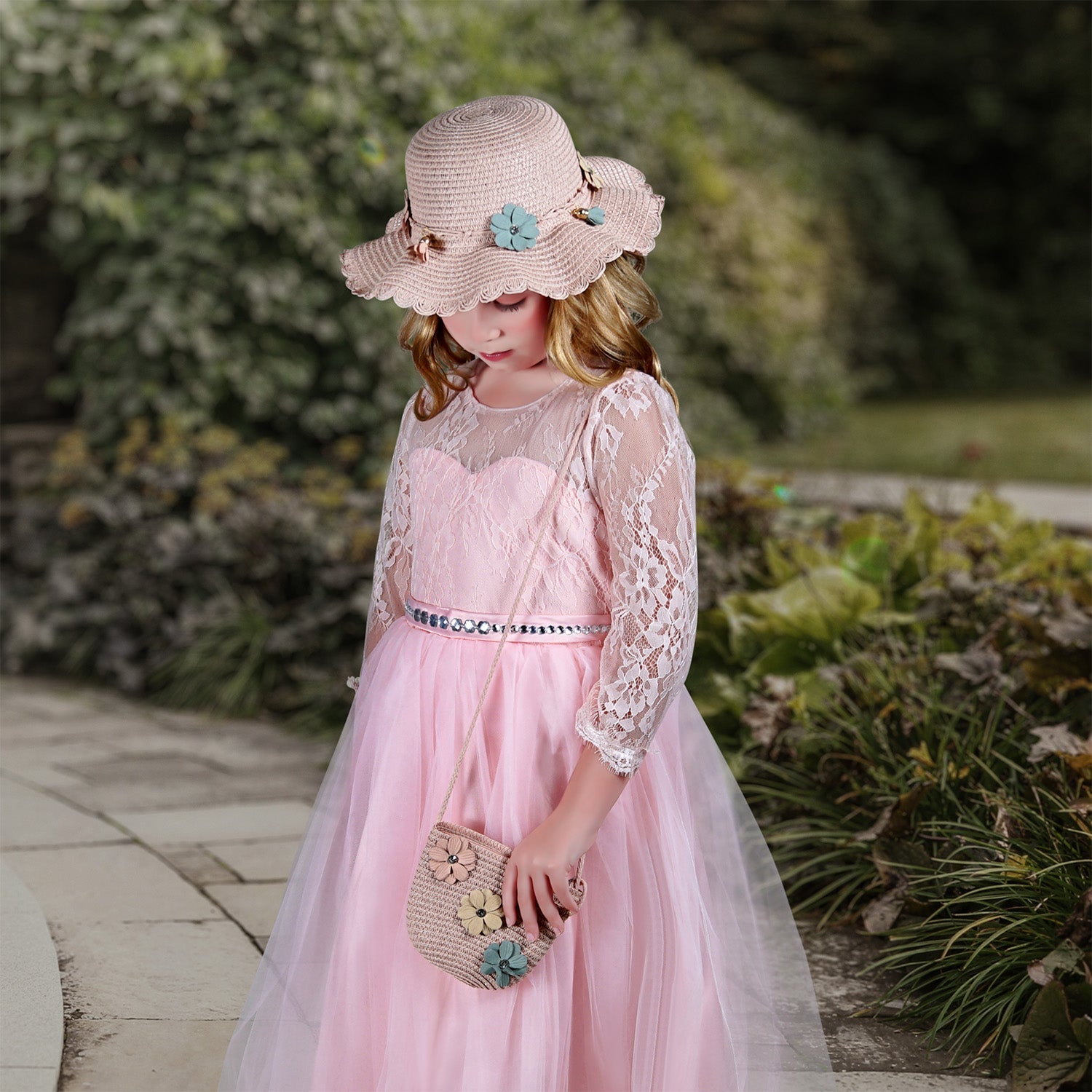 Zoey Straw Hat and Purse Set - Pink