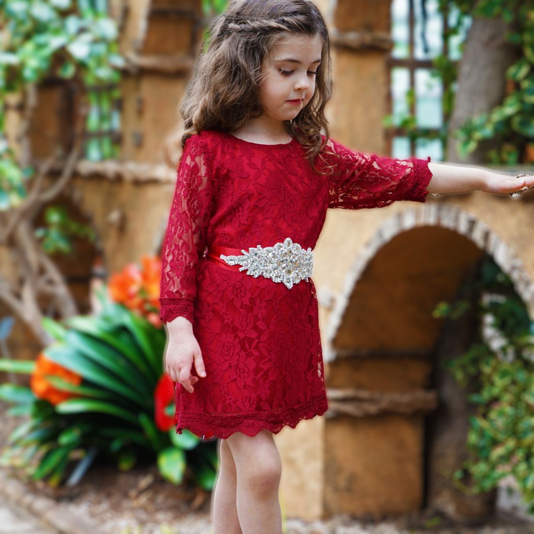 Rhinestone Sash Belt - Red